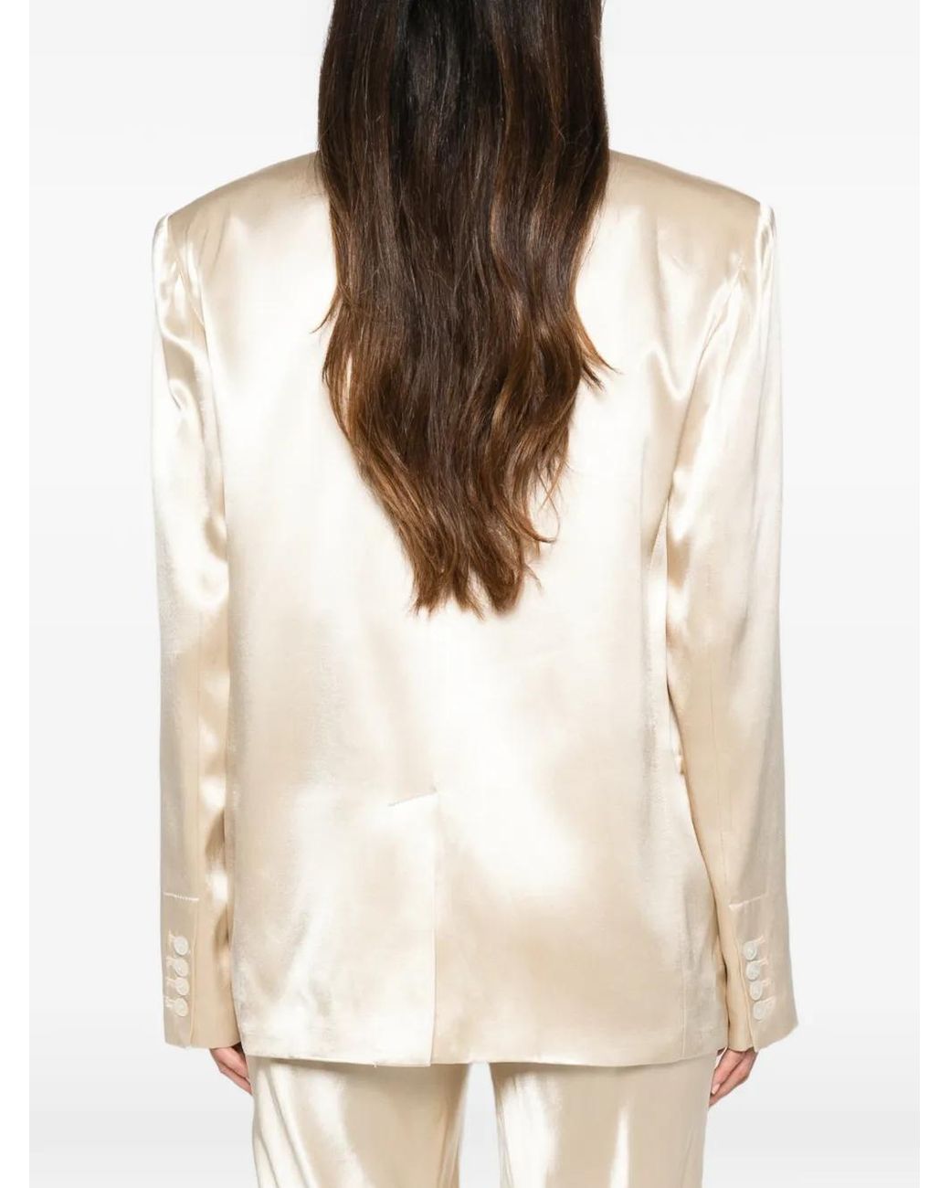 Erika Cavallini Semi Couture Natural Double-Breasted Satin-Finish Blazer