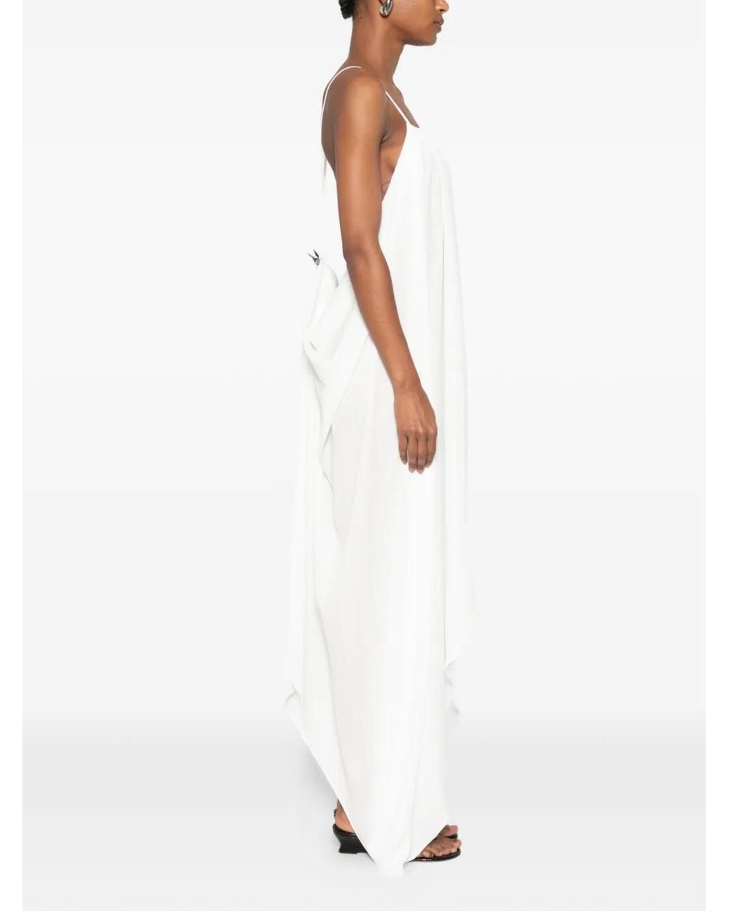 Vestiaire d'un Oiseau Libre White Open Back Draped Maxi Dress