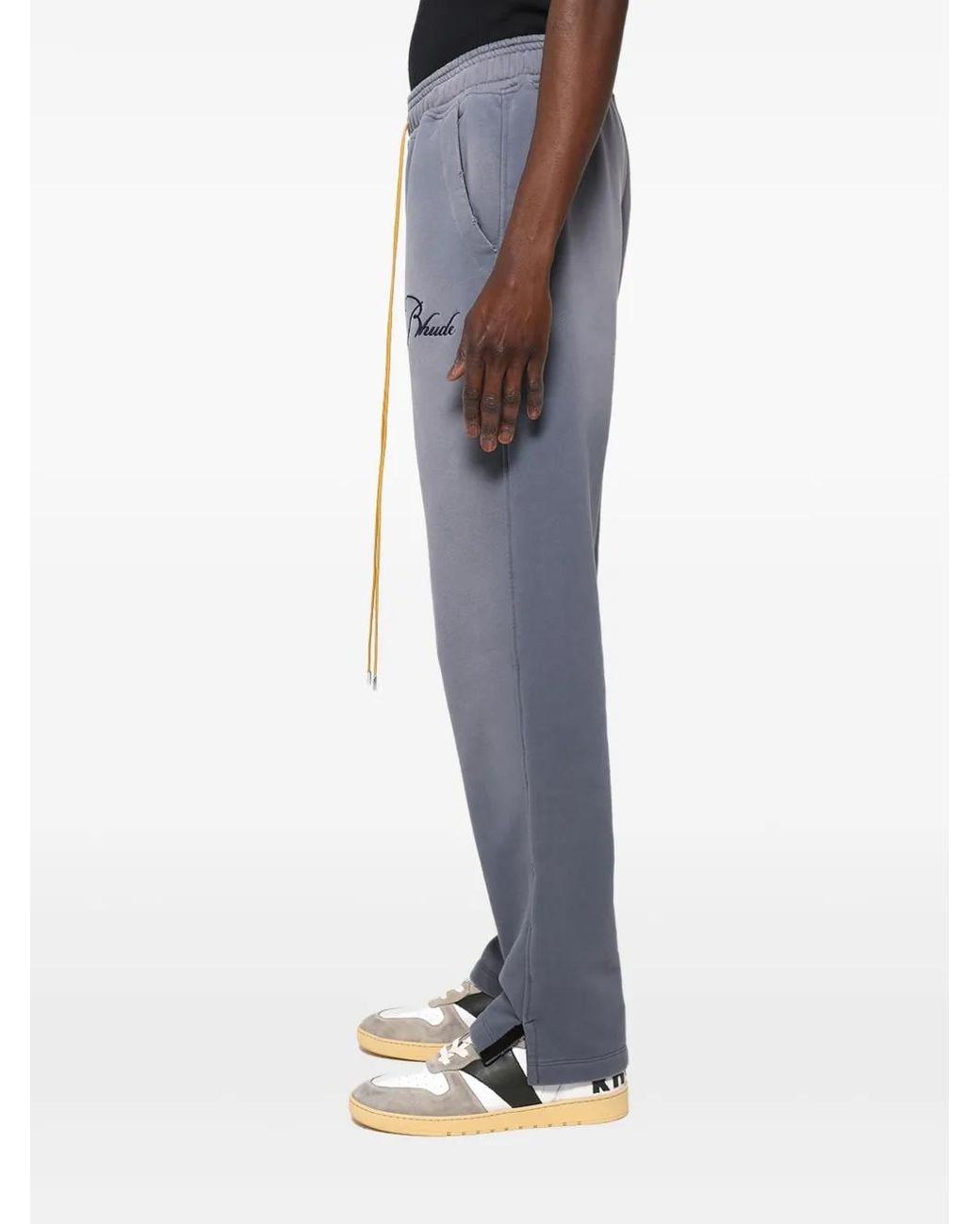 Rhude Gray Logo-Embroidered Track Pants for men