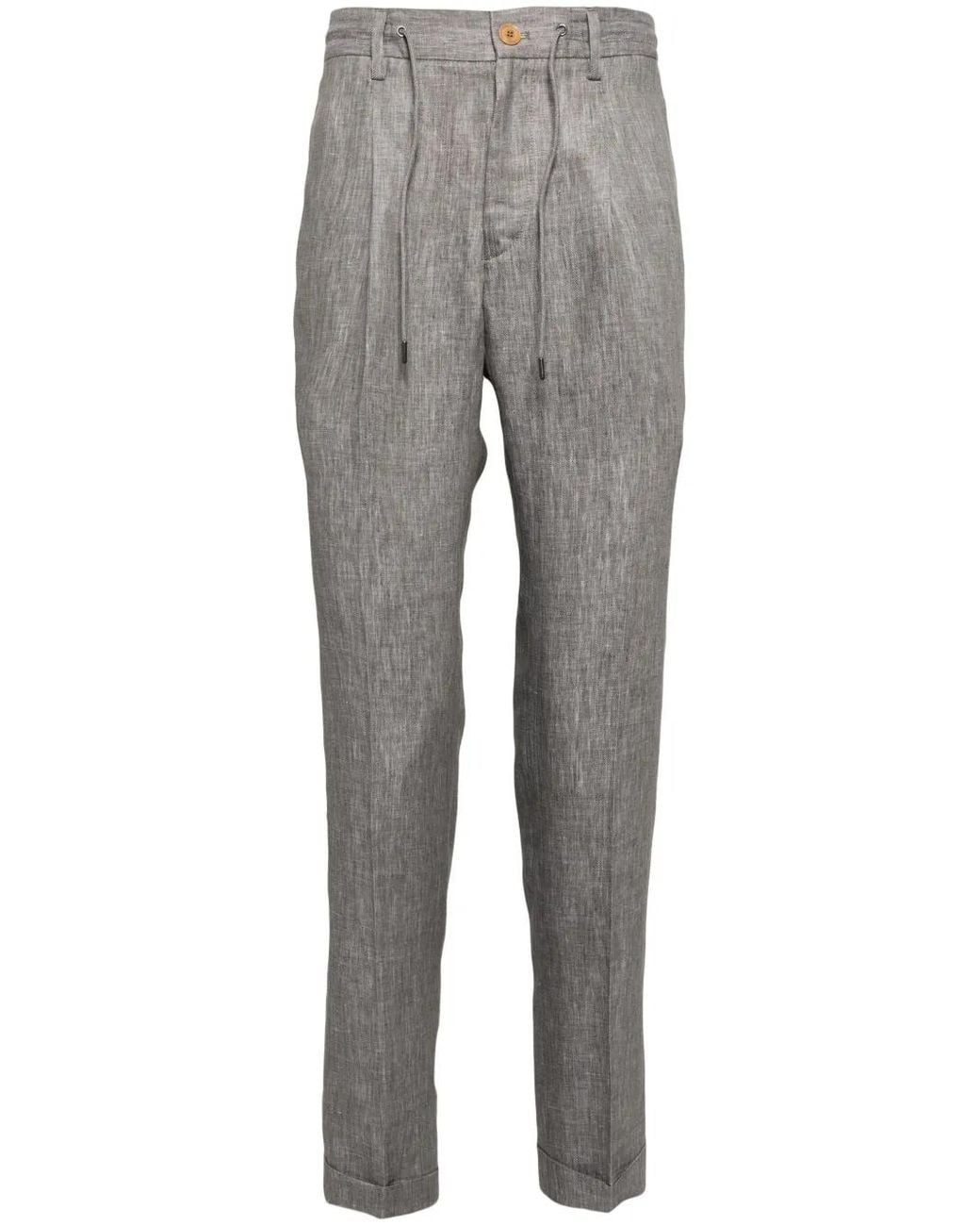 Luciano Barbera Gray Slim-Cut Linen Chino Trousers for men