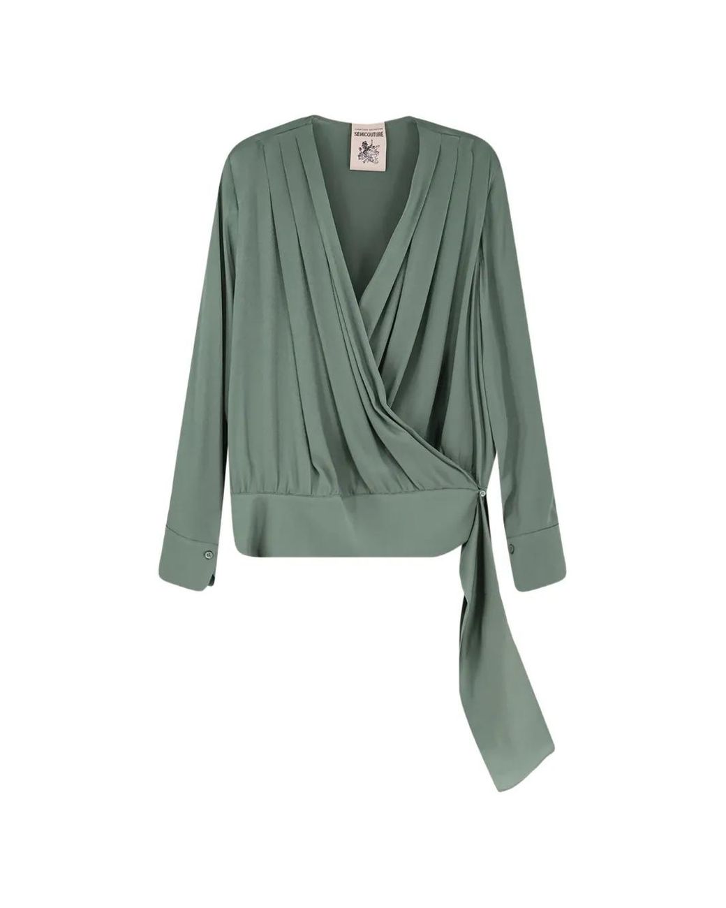 Semicouture Green V-Neck Wrap Blouse