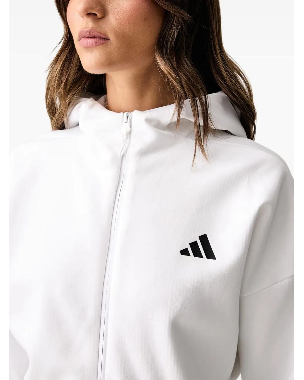 Adidas White Logo-Print Zip-Up Hoodie