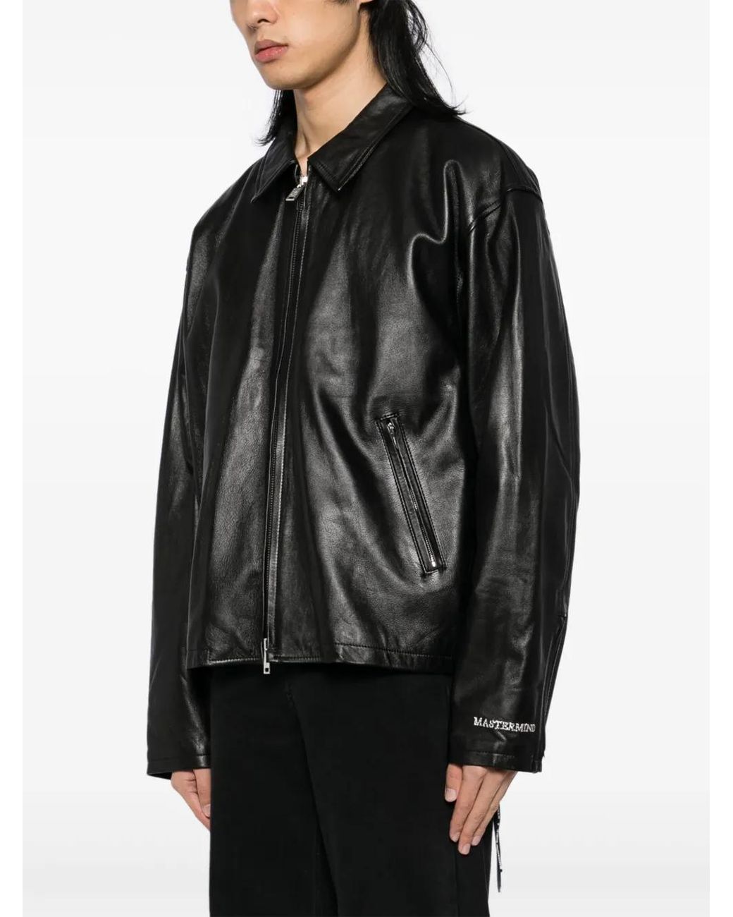 MASTERMIND WORLD Black Full-Zip Leather Jacket for men