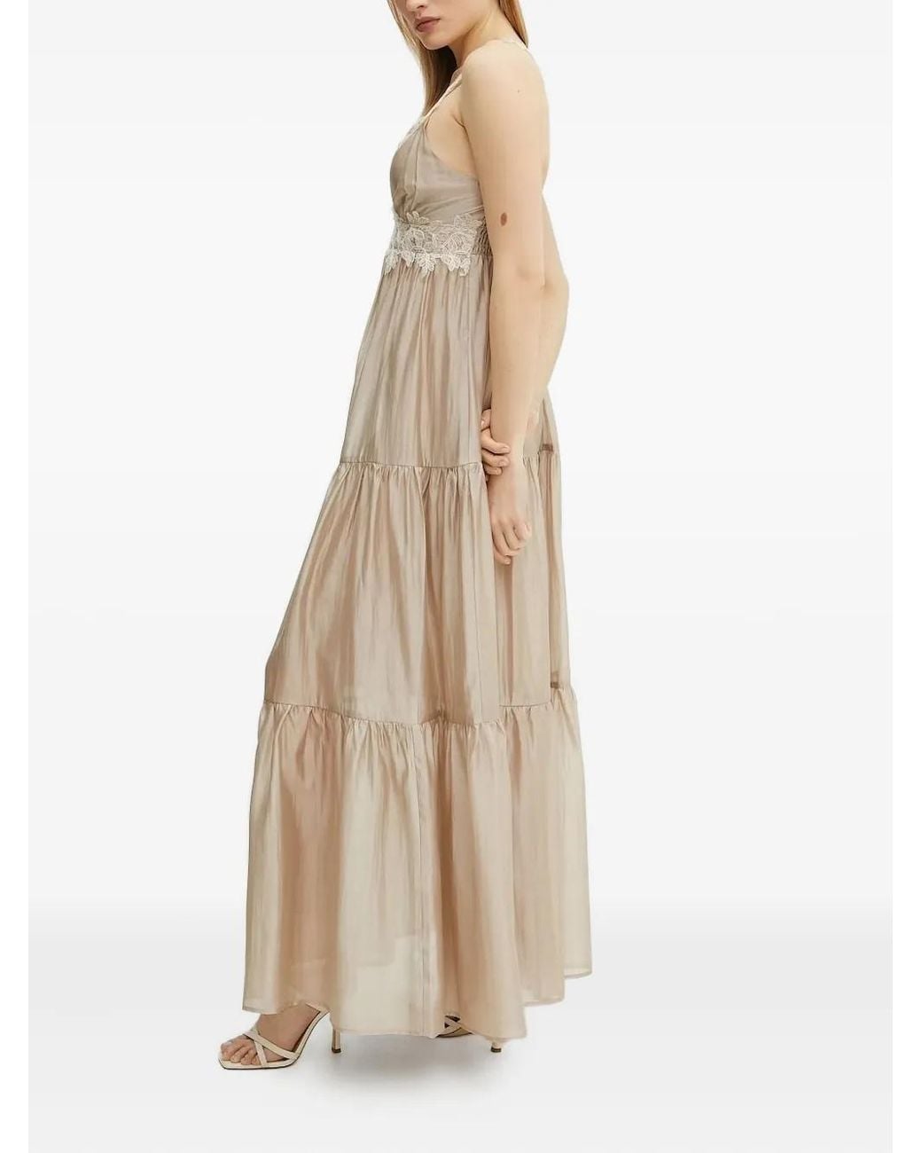 ERMANNO FIRENZE Natural Lace-Trimmed Tiered Maxi Dress