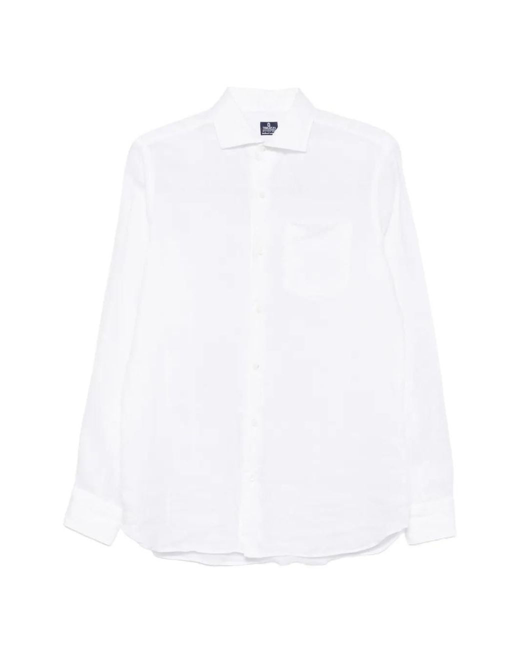 Truzzi White Chest-Pocket Long-Sleeve Shirt for men
