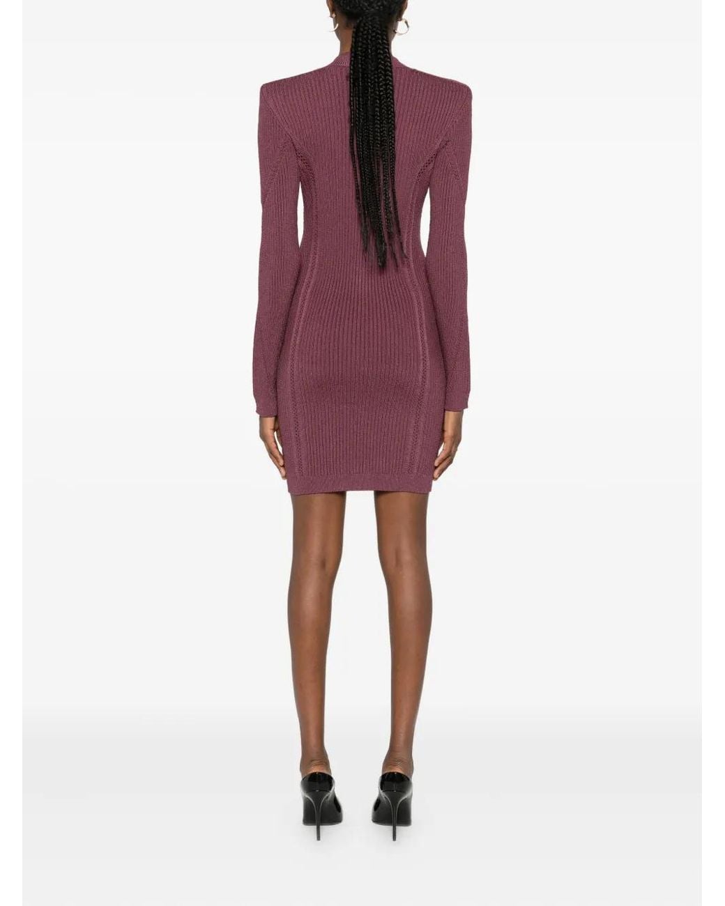 Balmain Vネック ミニドレス Red