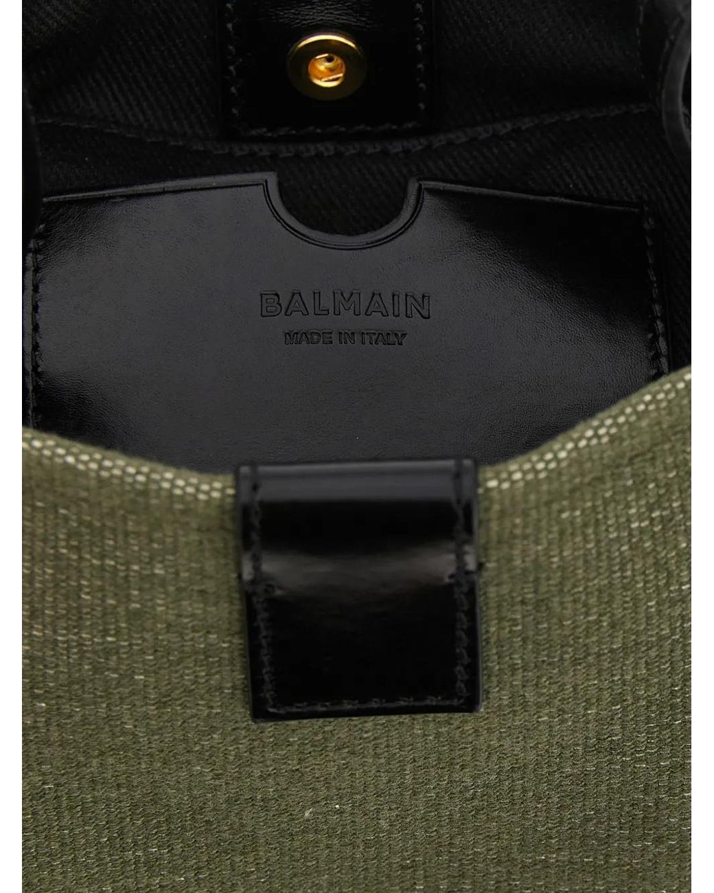 Balmain Green Intarsia Logo Canvas Bucket Bag