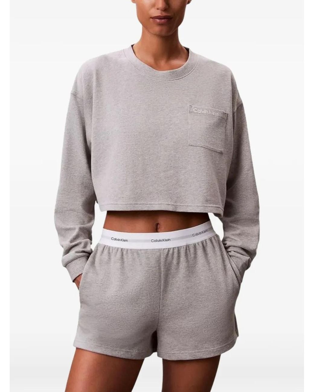 Calvin Klein Gray Logo-Waistband Cotton Pajamas