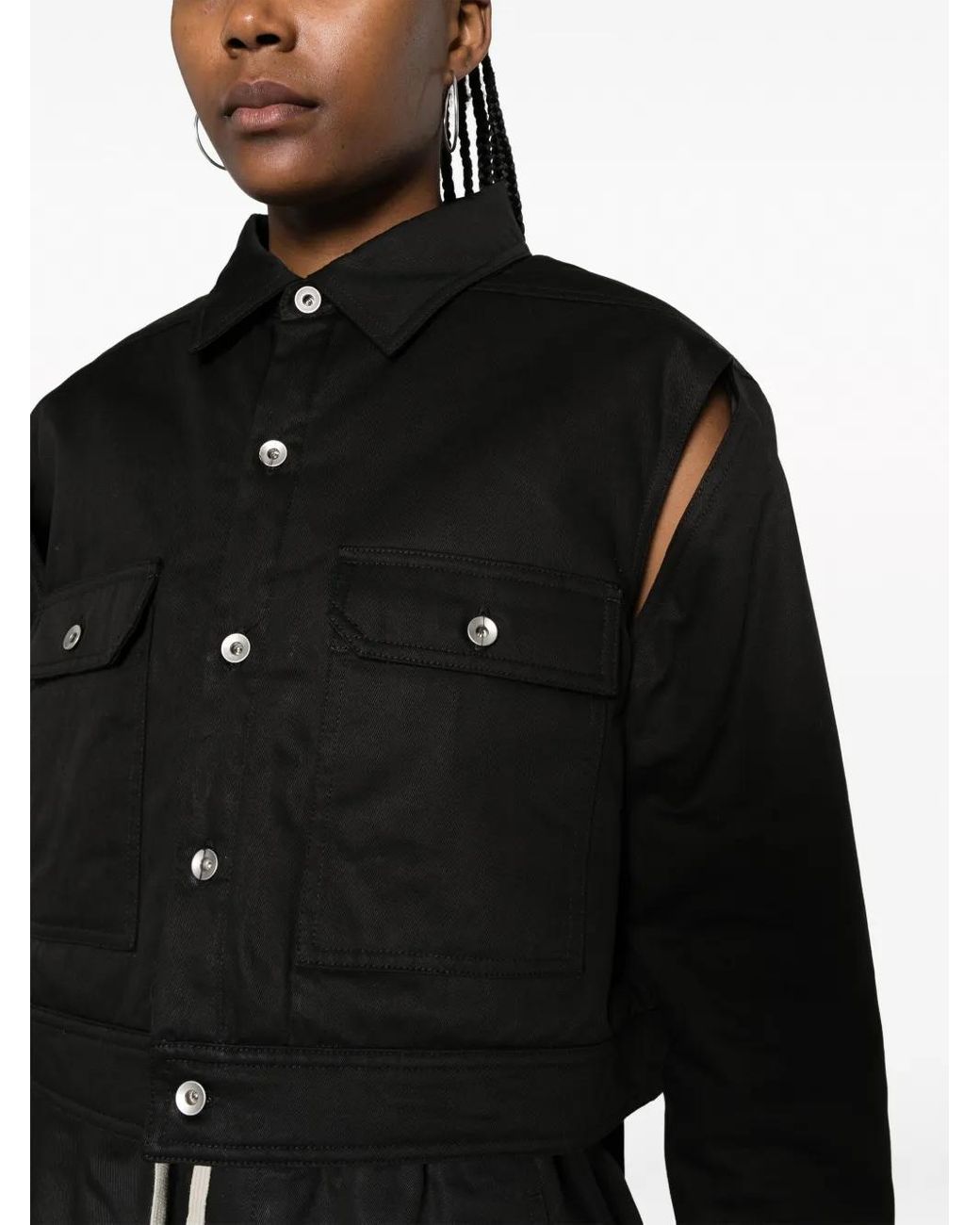 Rick Owens Black Cut-Out Cropped Jacket