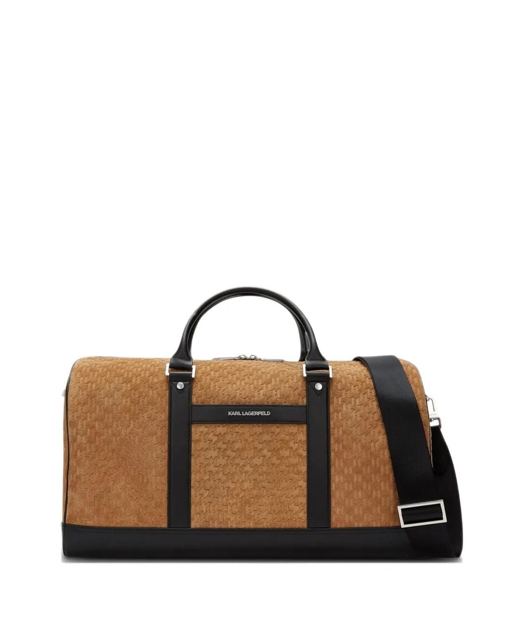 Karl Lagerfeld Brown Monogram Suede Weekender Bag for men