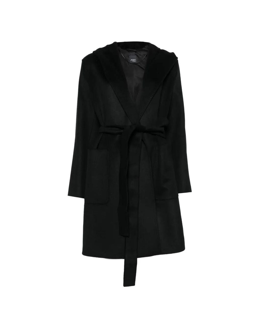 Marina Rinaldi Black Hooded Belted Coat