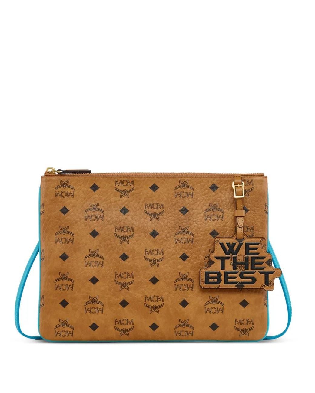 MCM Brown X We The Best Medium Visetos Logo-Print Pouch