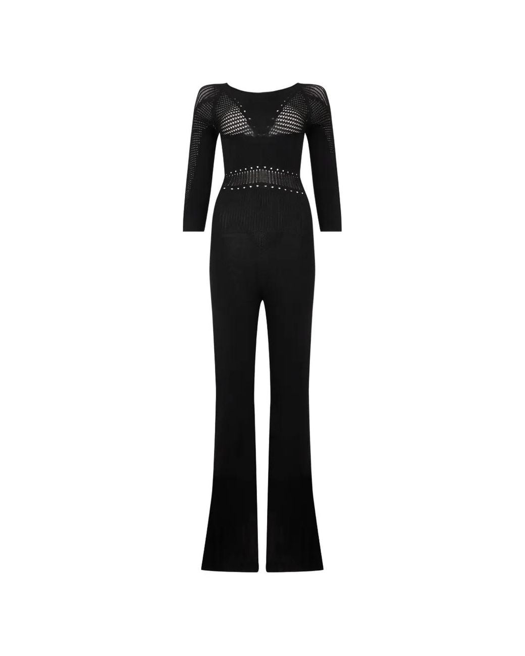 Alberta Ferretti Black Combinaison Évasée En Maille Pointelle