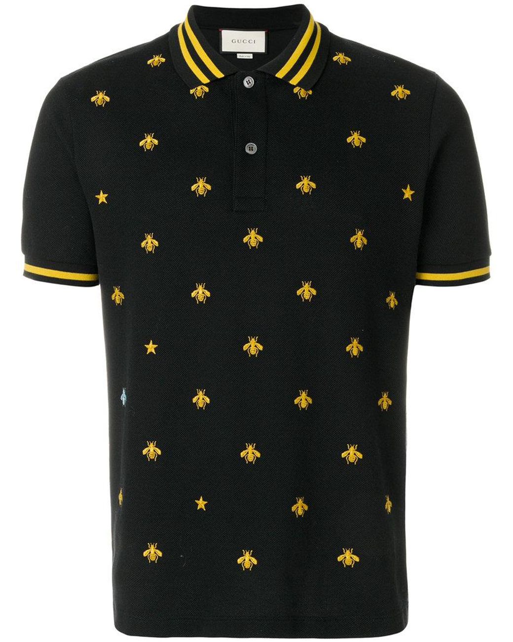 Gucci Cotton Embroidered Bee Polo Shirt in Black for Men | Lyst