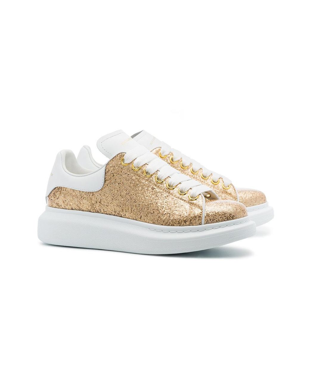Alexander McQueen Gold Oversized Leather Glitter Sneakers in White | Lyst