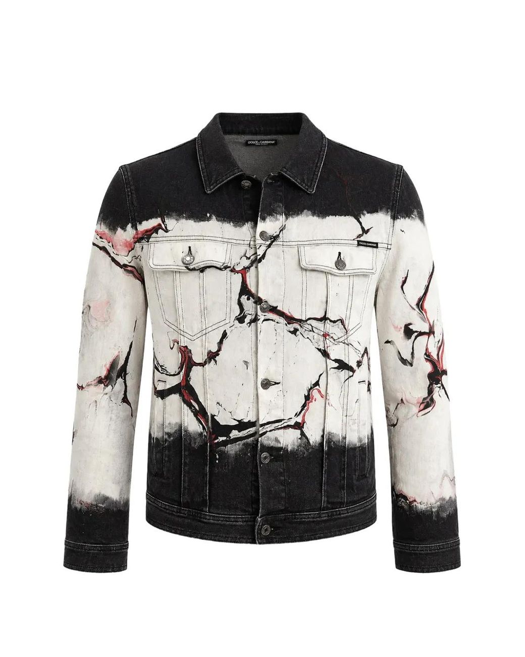 Dolce & Gabbana Black Marble-Print Denim Jacket for men
