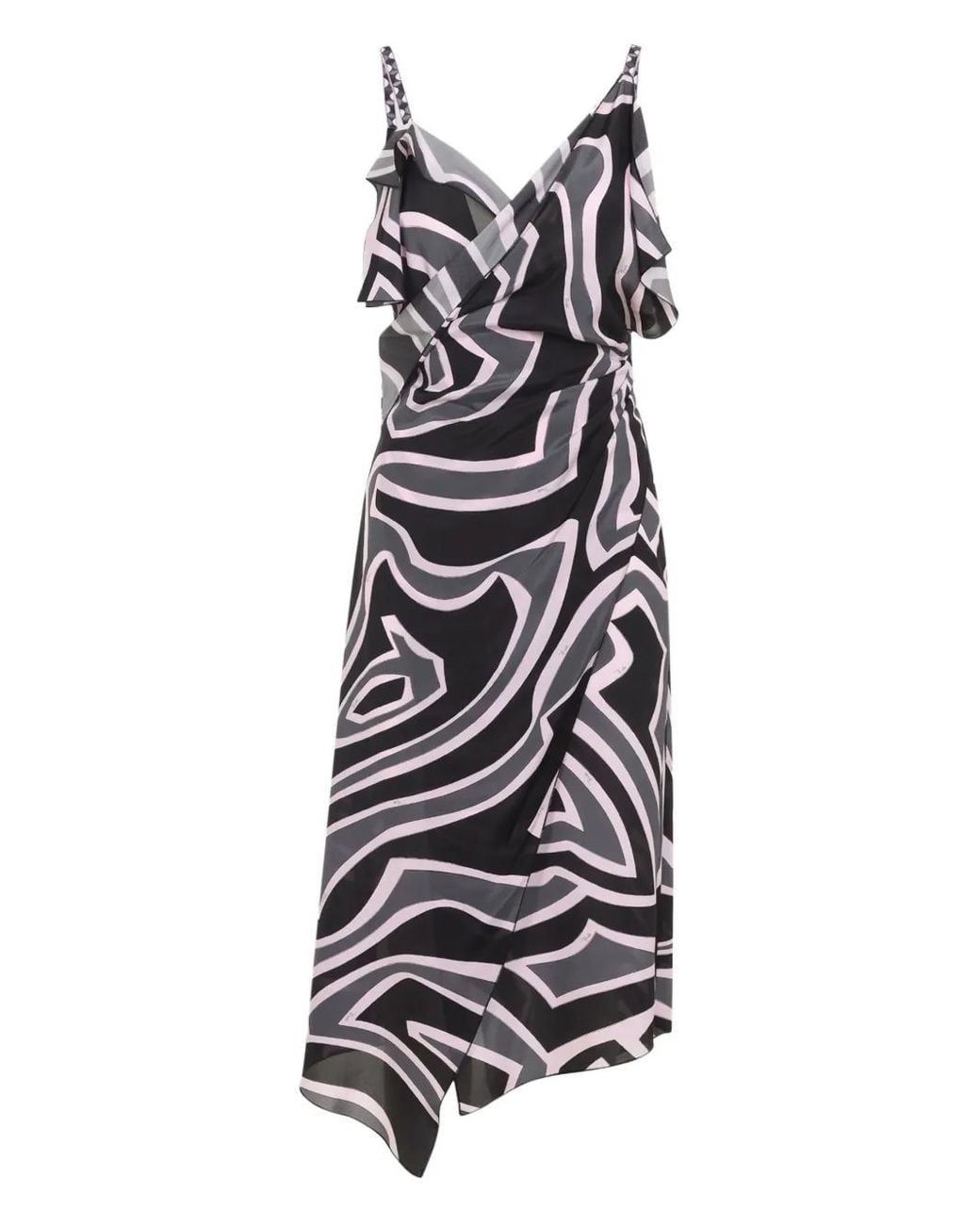 Emilio Pucci White Geometric Print Midi Dress