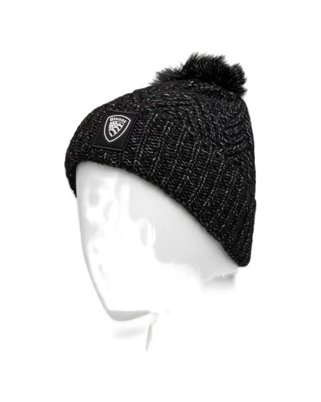 Blauer Black Logo-Patch Pompom Beanie Hat