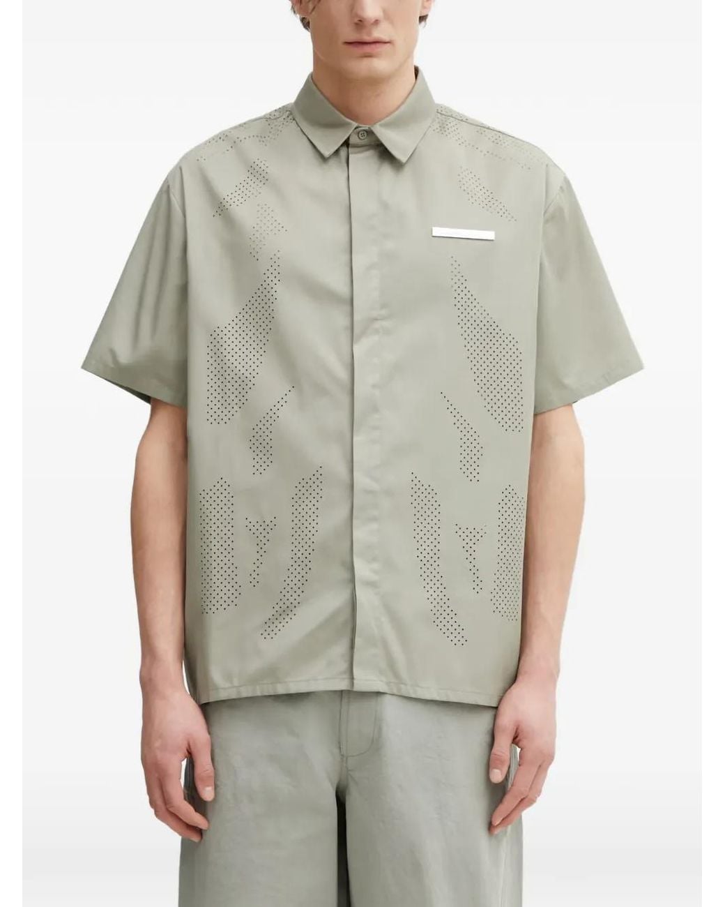 HELIOT EMIL Gray Alsoran Perforated Logo-Plaque Shirt for men