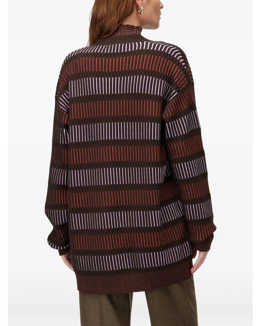 RETORI Brown Windows Long Geometric-Pattern V-Neck Cardigan