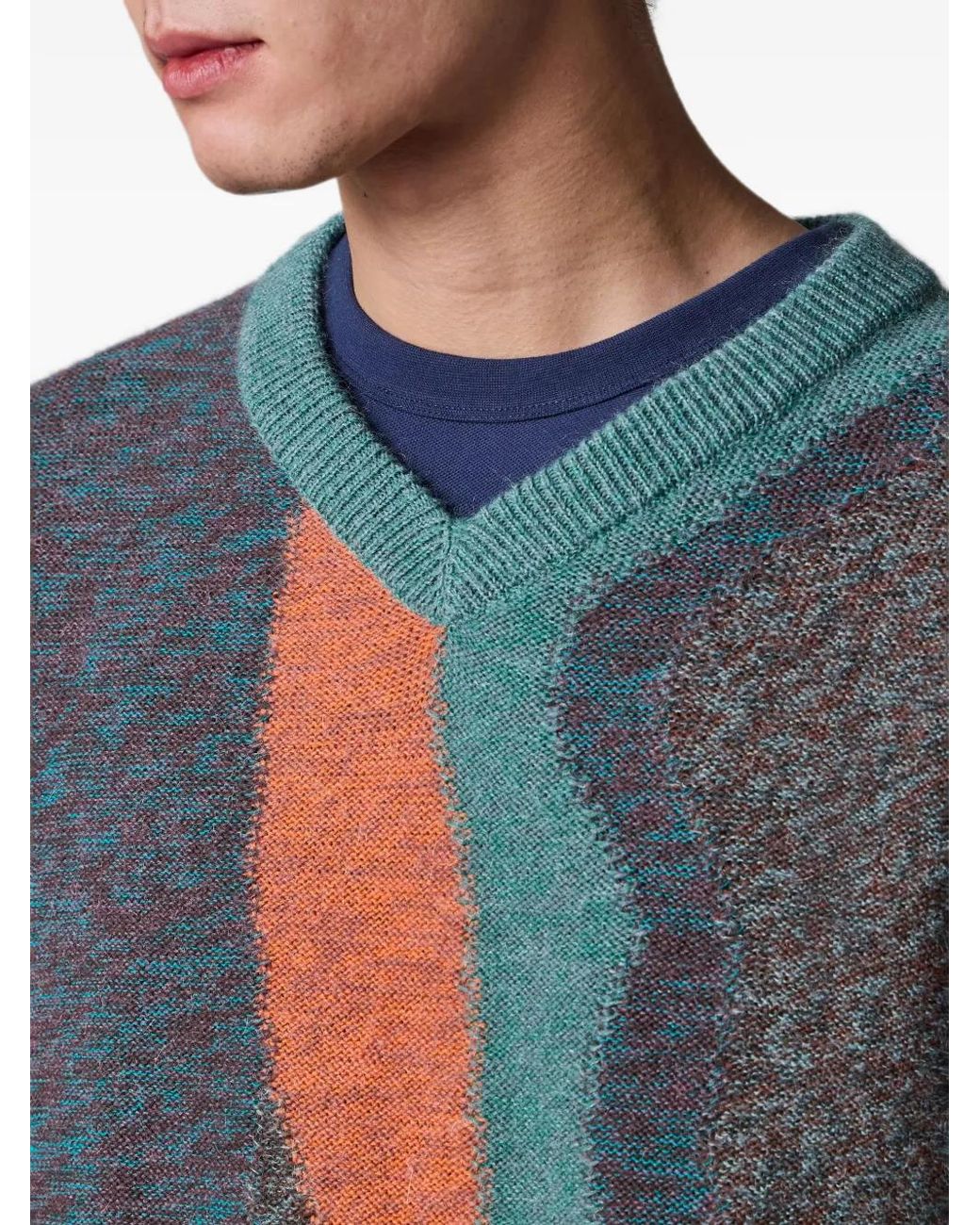 Paul Smith Green Abstract-Pattern V-Neck Knitted Vest for men