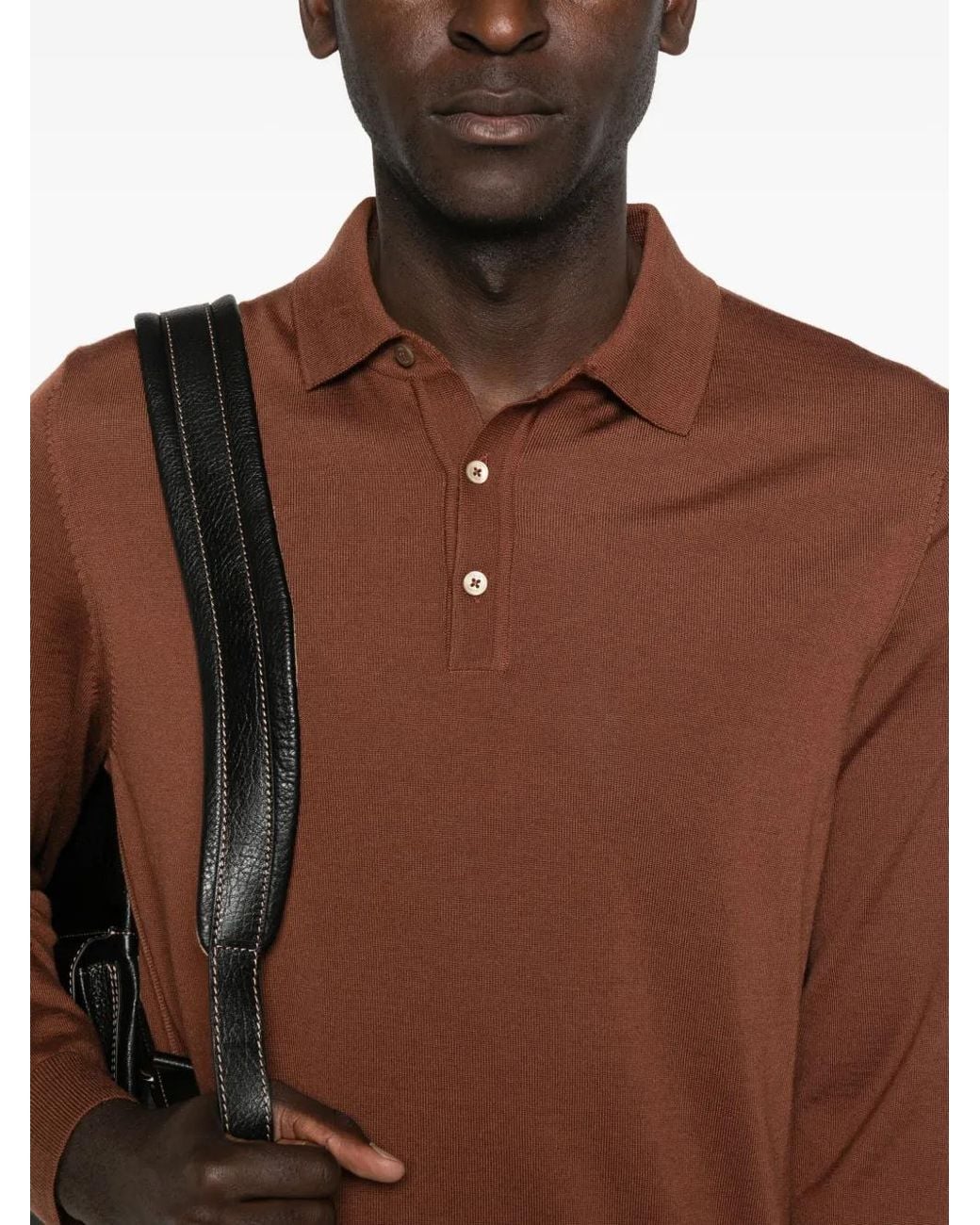 Boss Brown Long-Sleeve Polo Shirt for men