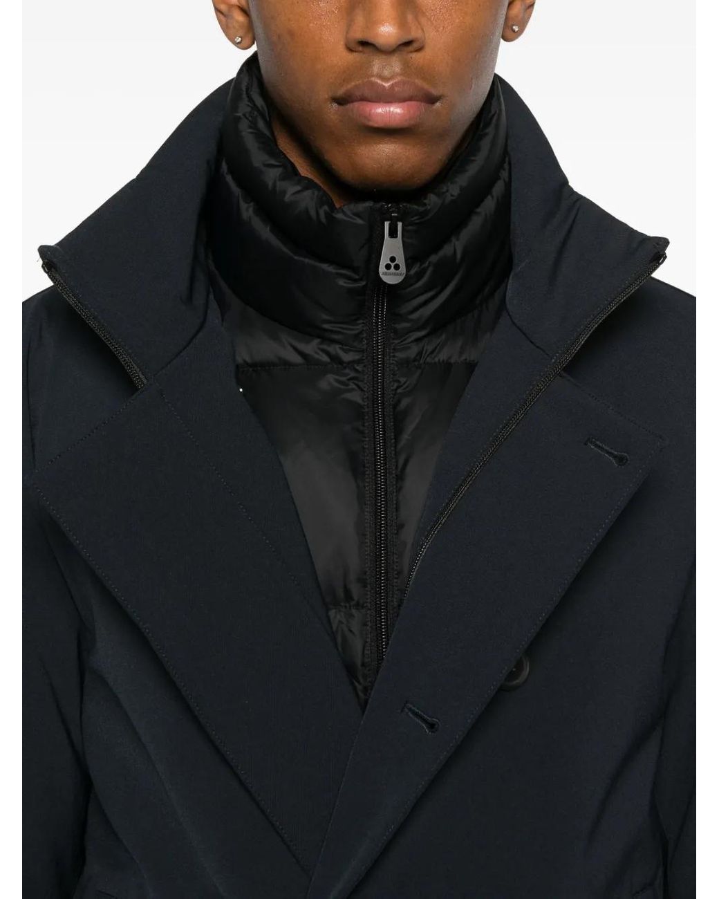 Peuterey Blue Double-Breasted High-Neck Coat for men