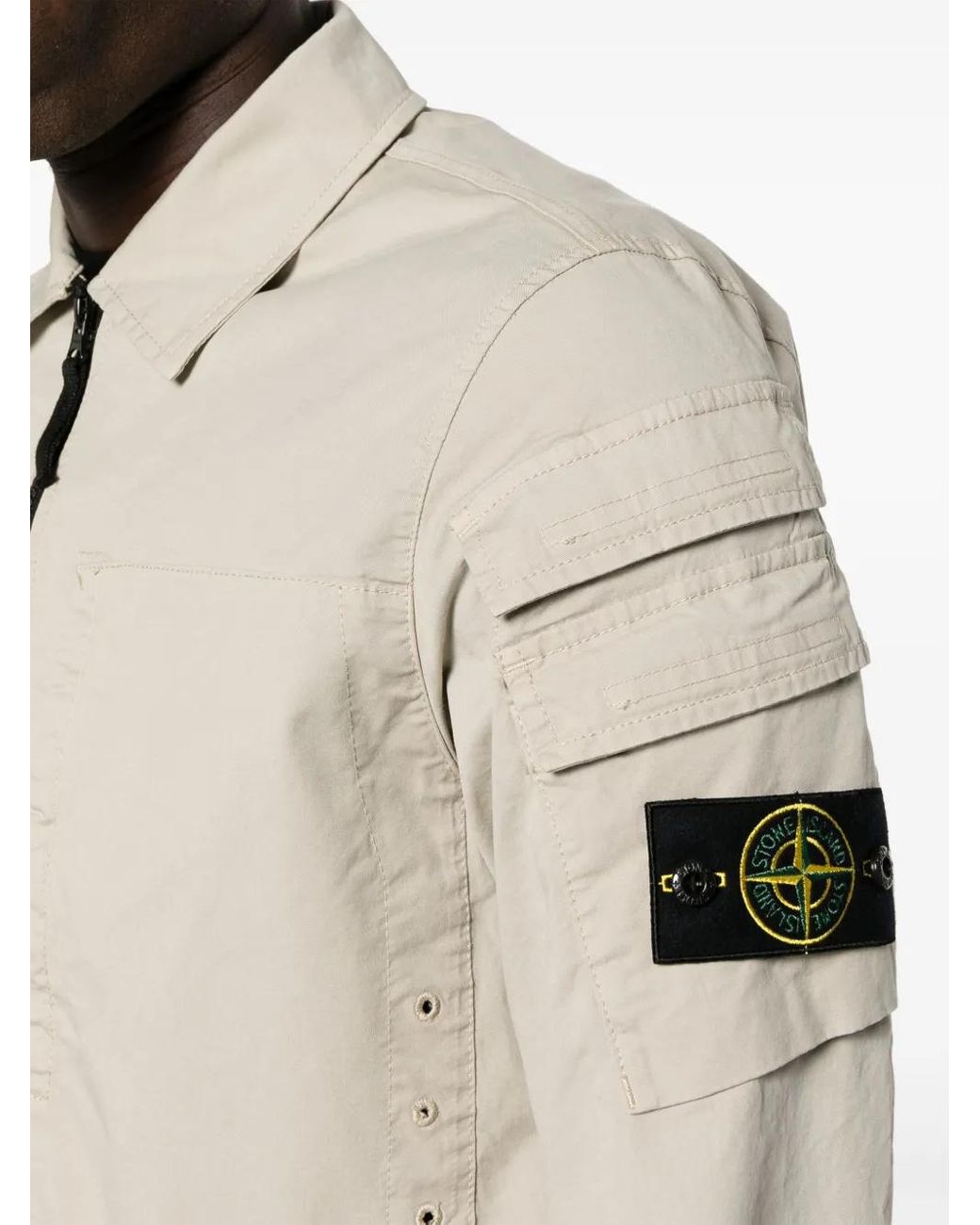 Stone Island Natural Compass-Patch Zip-Up Shirt Jacket for men