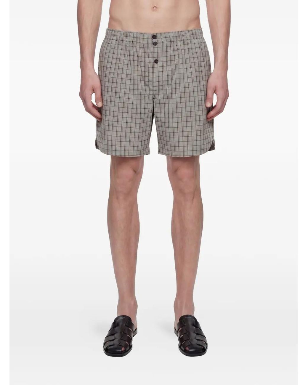 Hed Mayner Gray Check-Pattern Shorts for men