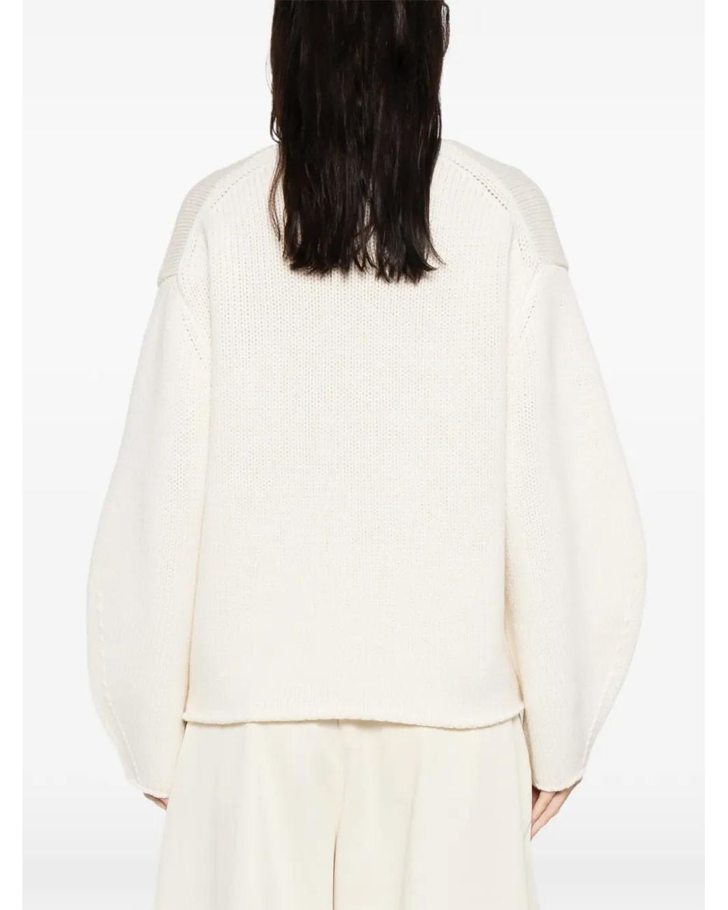 Soft Goat White Puff Sleeve V-Neck Knit