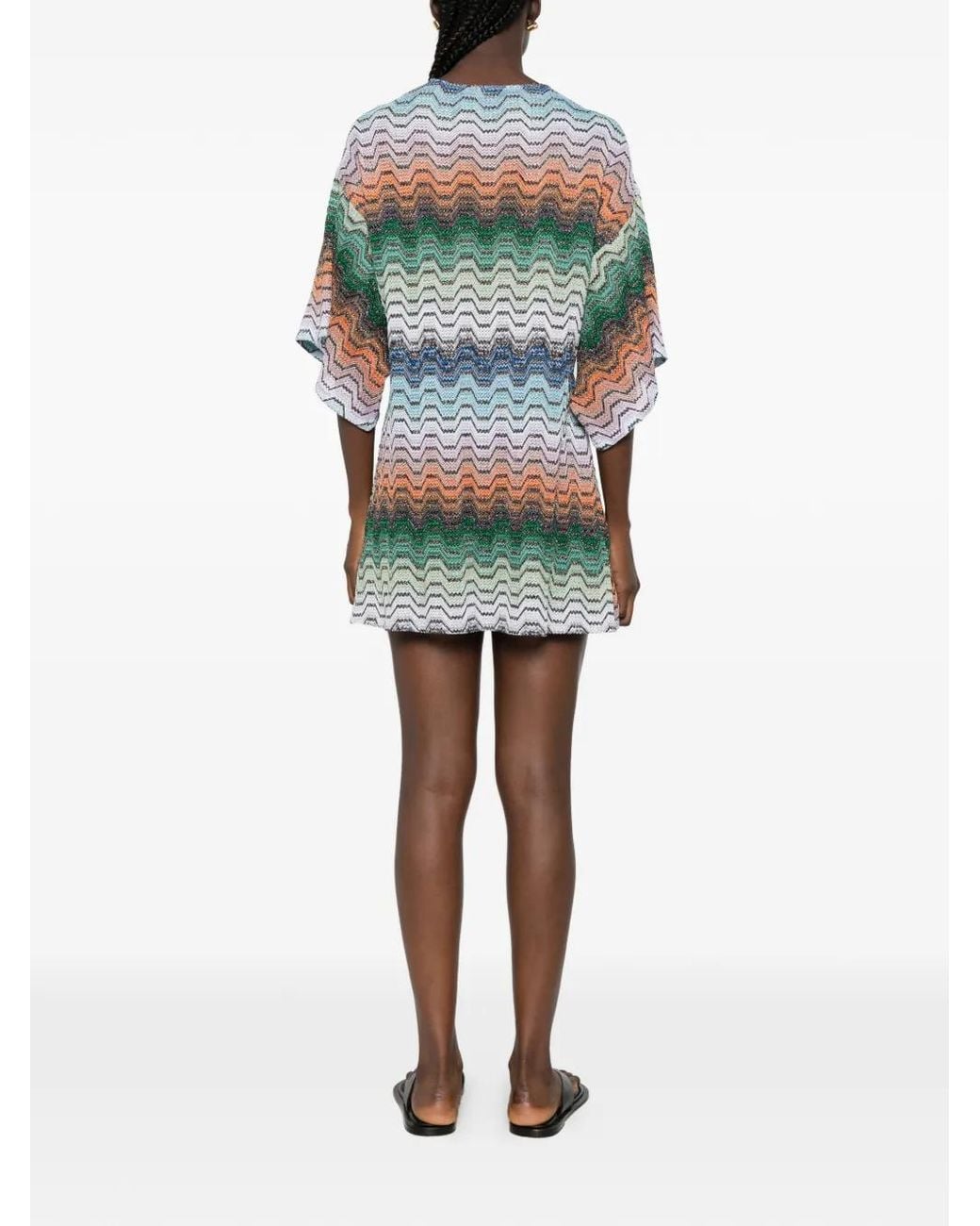 Missoni Gray Zigzag-Knit Lace-Up Mini Dress