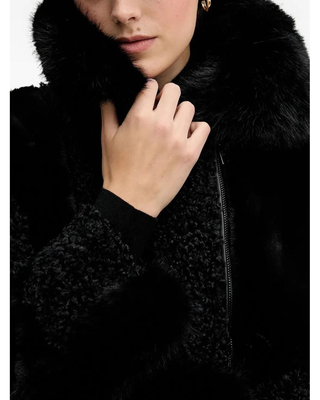 DKNY Winter Jas Van Imitatiebont in het Black