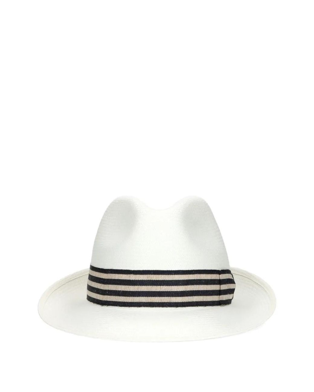 Borsalino White Federico Striped-Trim Panama Hat