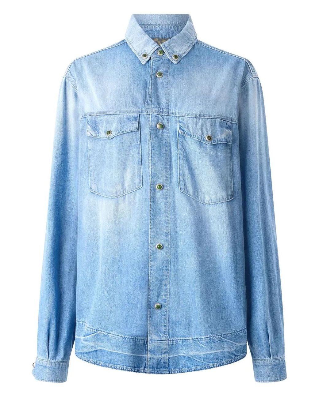 Roberto Cavalli Blue Stud-Button Denim Shirt for men