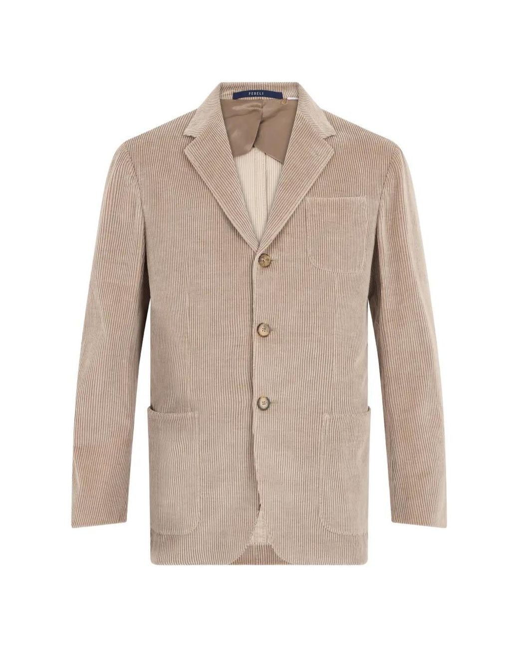 Fedeli Natural Ribbed Single-Breasted Jacket for men