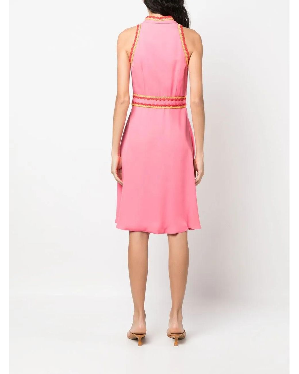 Moschino Pink Belted-Waist Sleeveless Dress