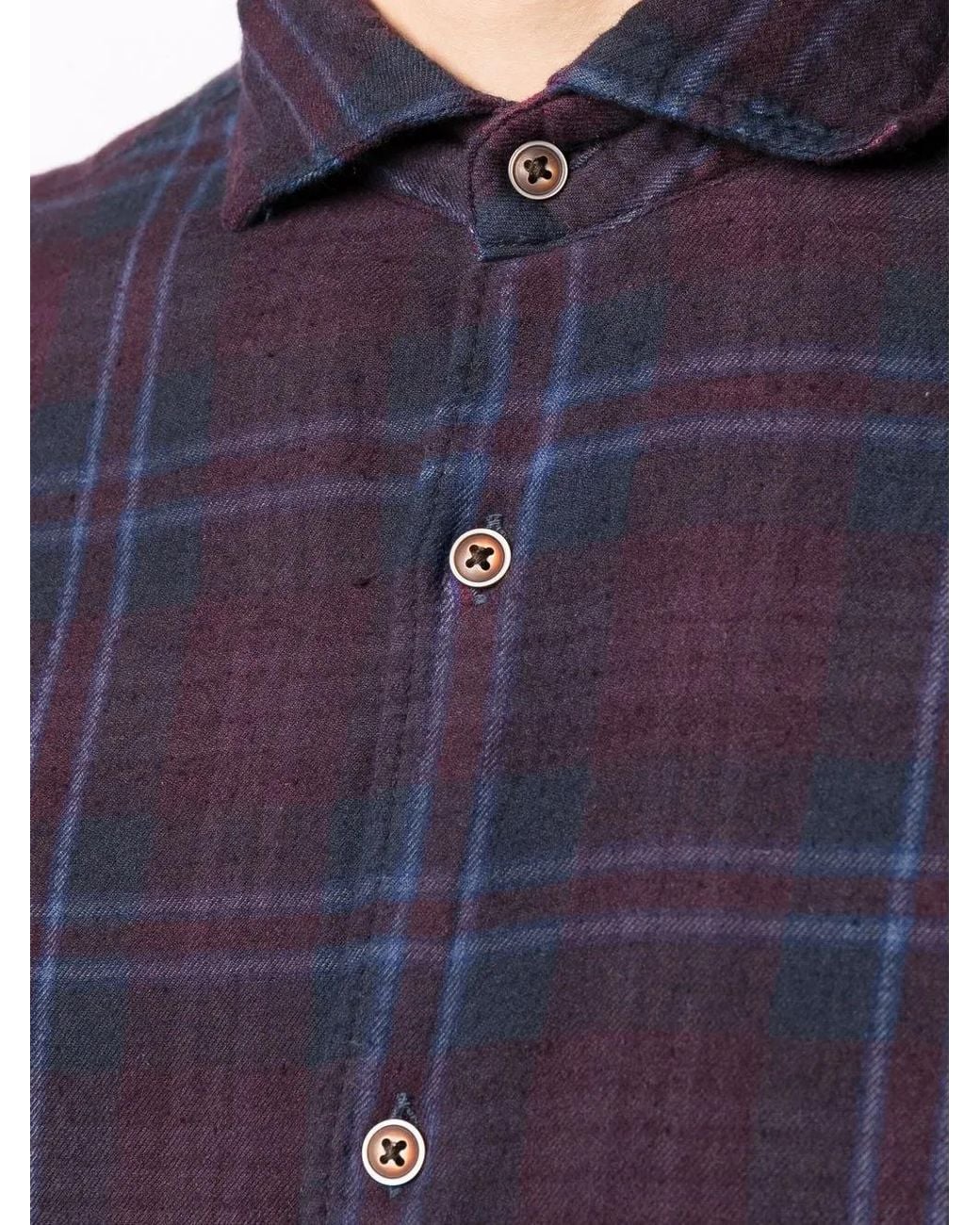 Deperlu Blue Tartan-Print Cotton Shirt for men