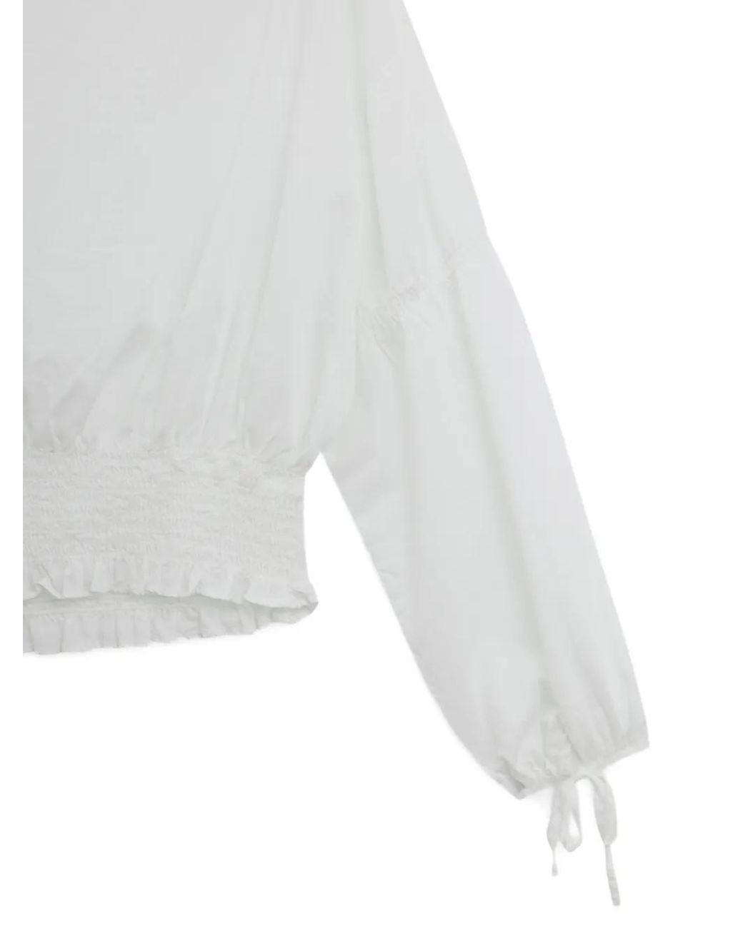 Aspesi White Shirred Ruffle Trim Top