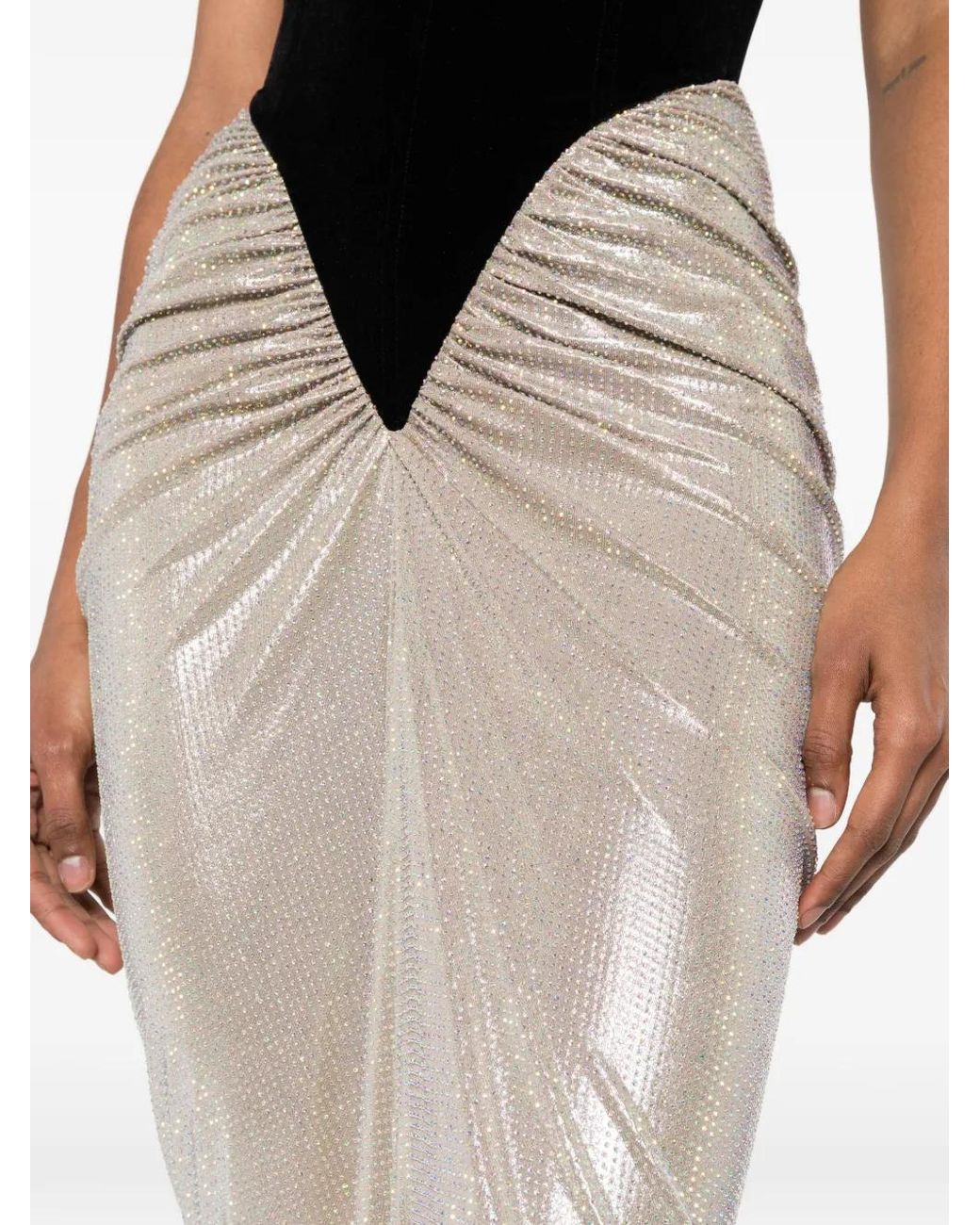Miron White Velvet-Corset Crystal-Embellished Gown