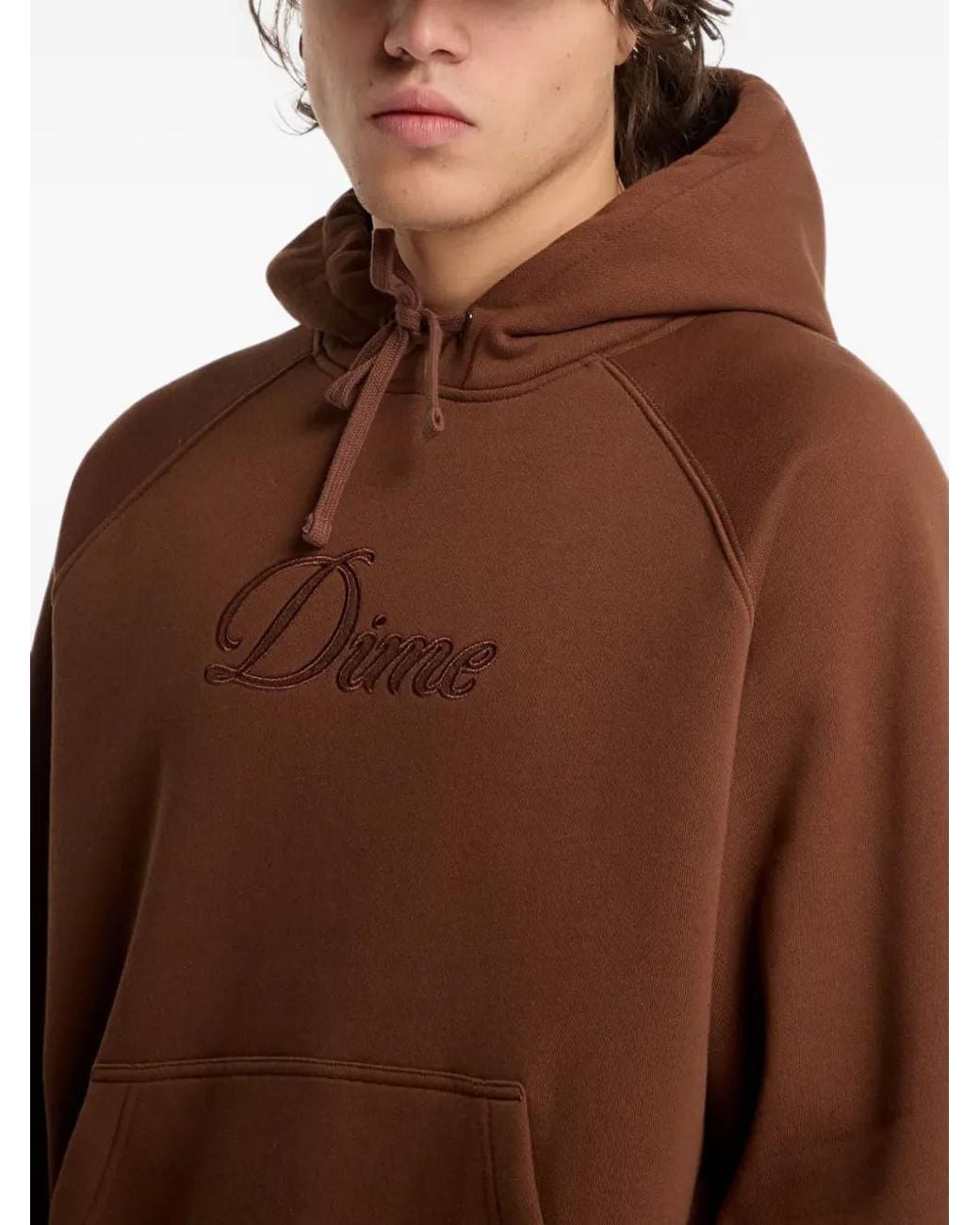 Dime Brown Cursive Logo-Embroidered Hoodie