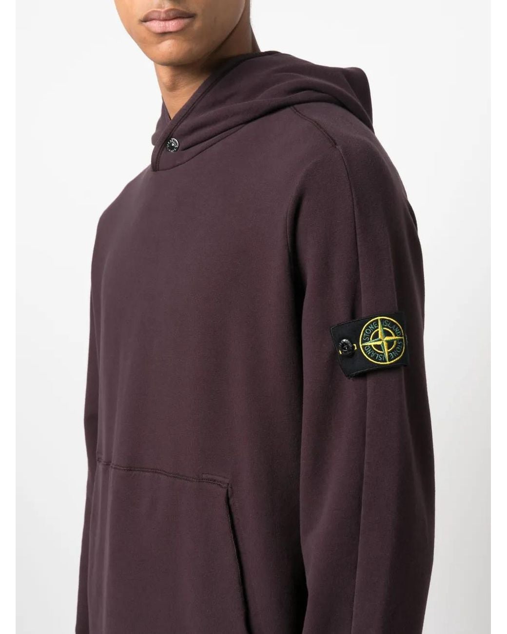 Stone Island Blue Compass-Patch Cotton Hoodie for men