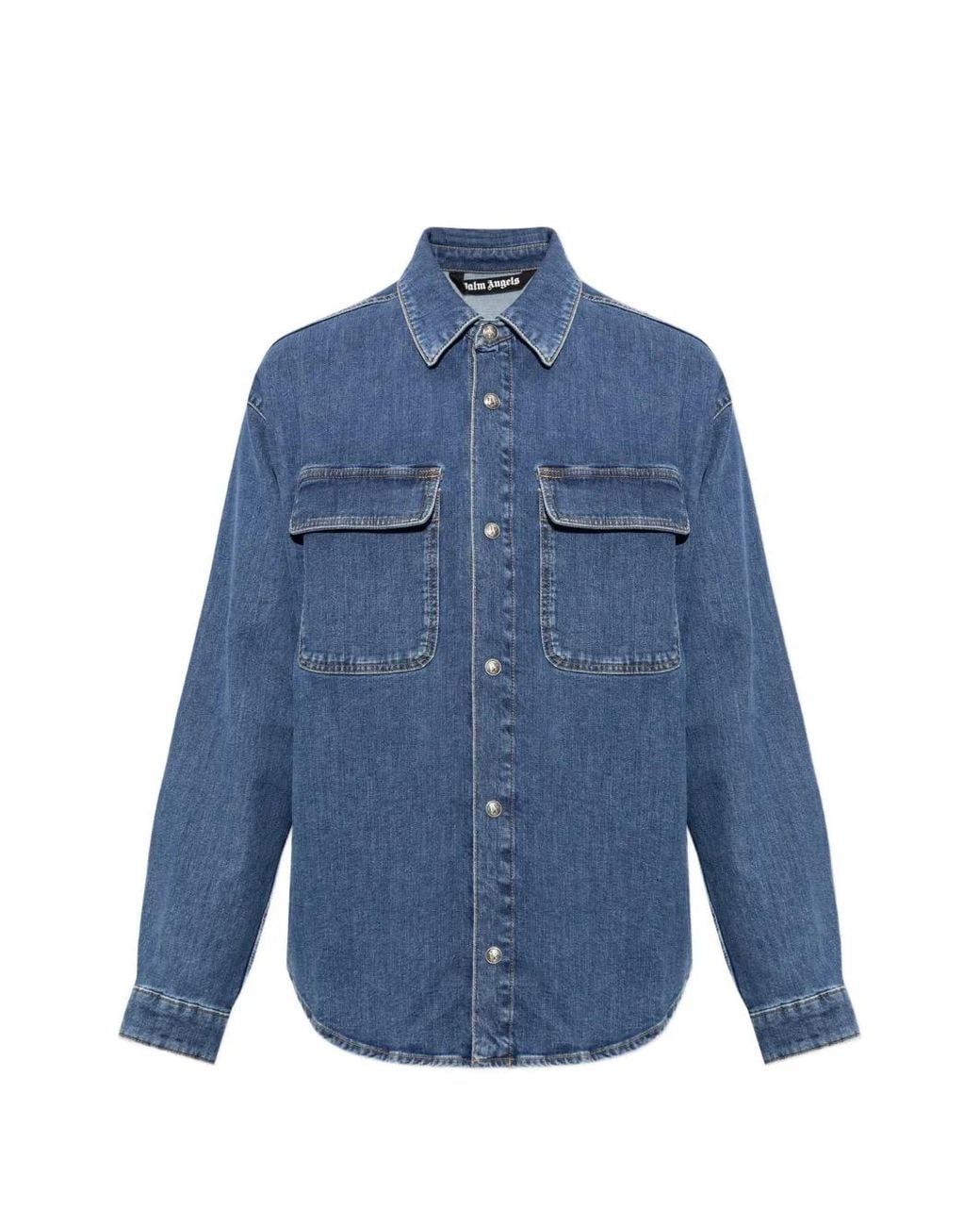 Palm Angels Blue Logo-Print Denim Shirt Jacket for men