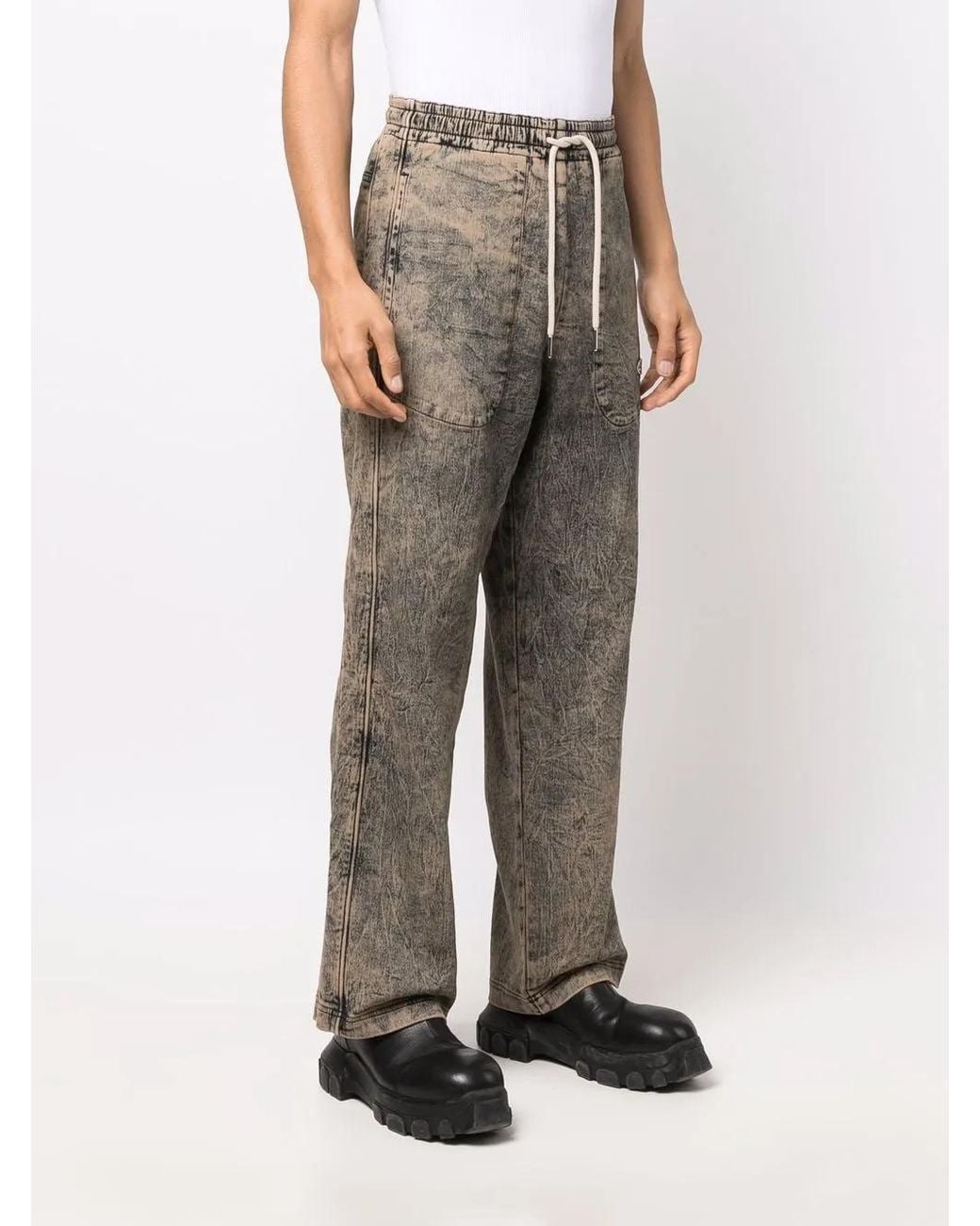 DIESEL Gray Acid-Wash Straight-Leg Trousers for men