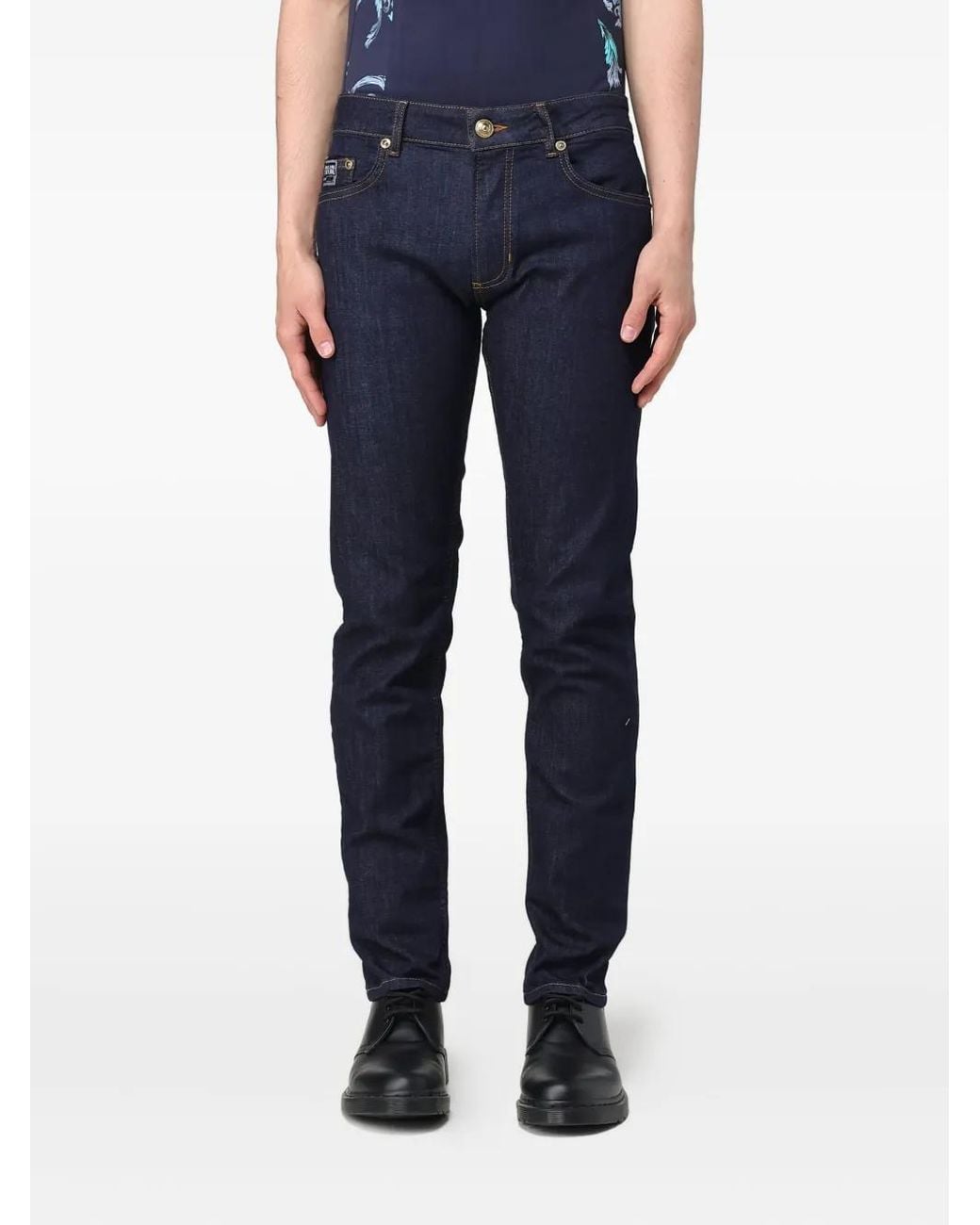Versace Jeans Couture Blue Logo-Patch Five-Pocket Jeans for men