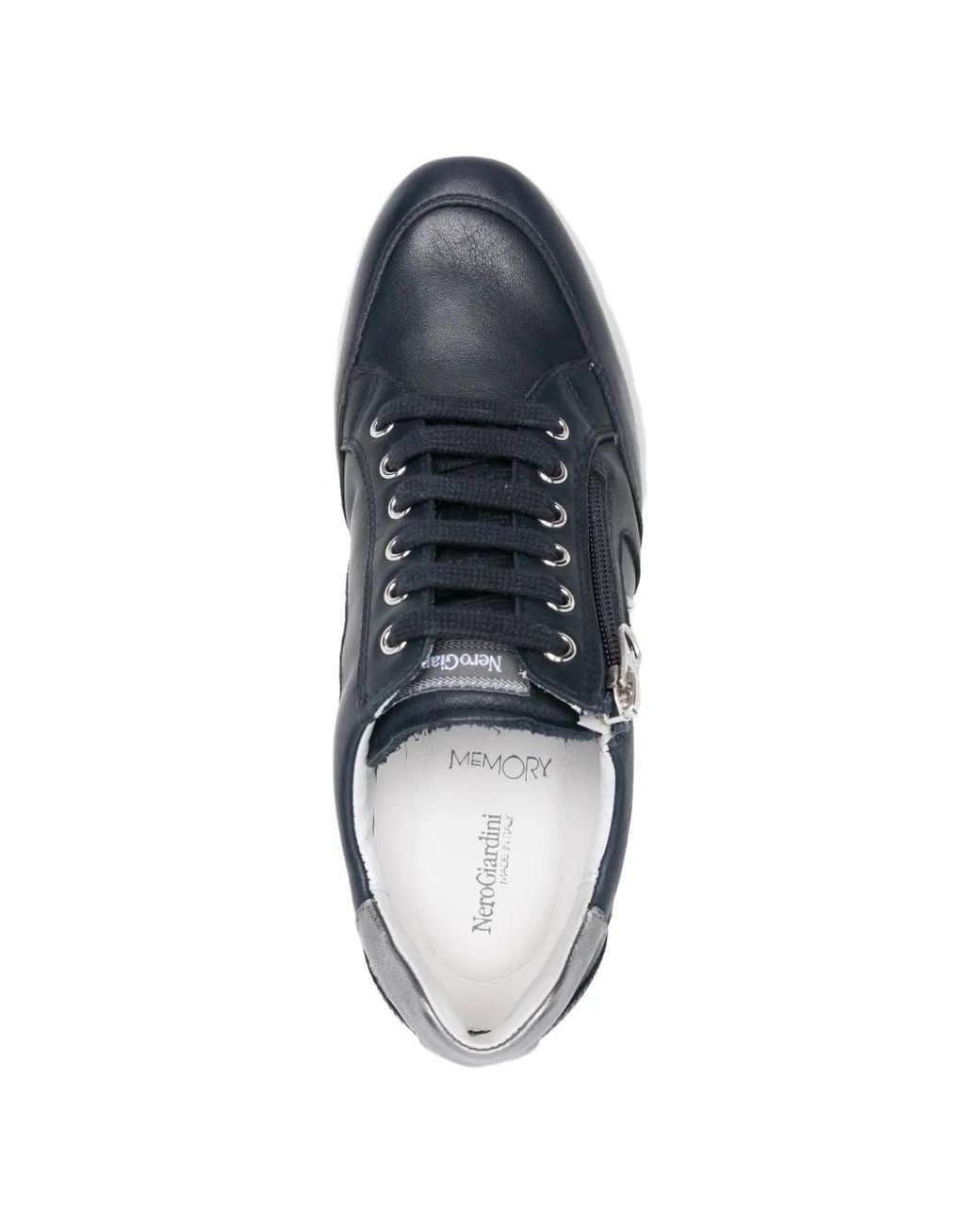 Nero Giardini Blue Zip Leather Sneakers