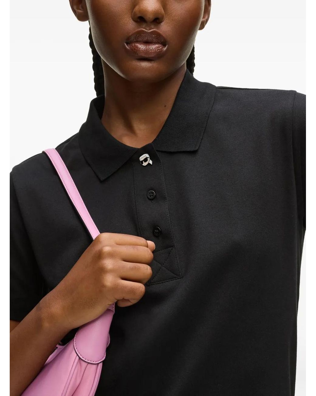 Karl Lagerfeld Black Ikon Button Polo Shirt