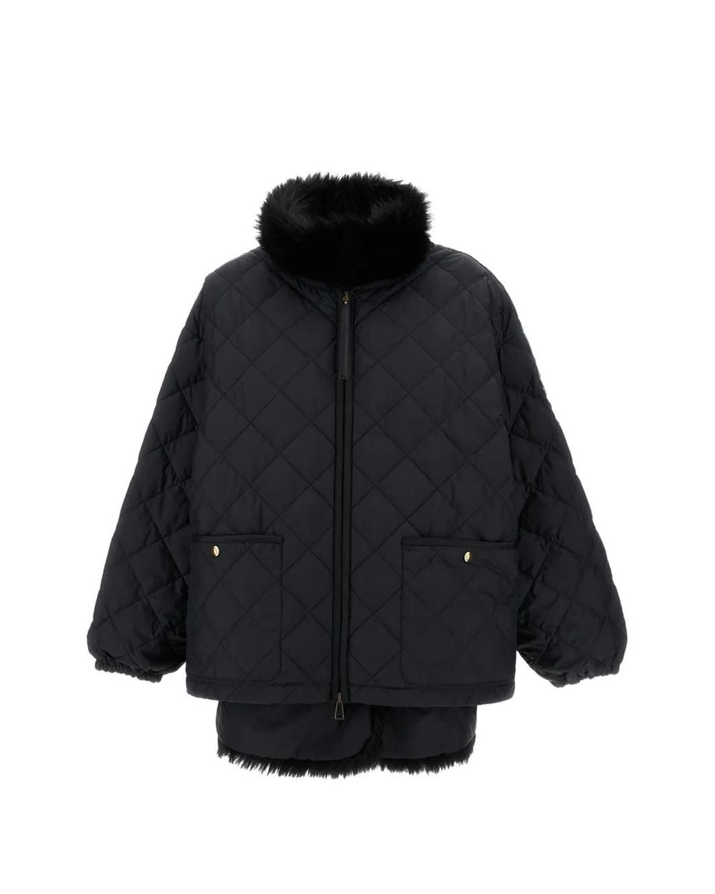 Moncler Blue Quilted Faux-Fur Coat