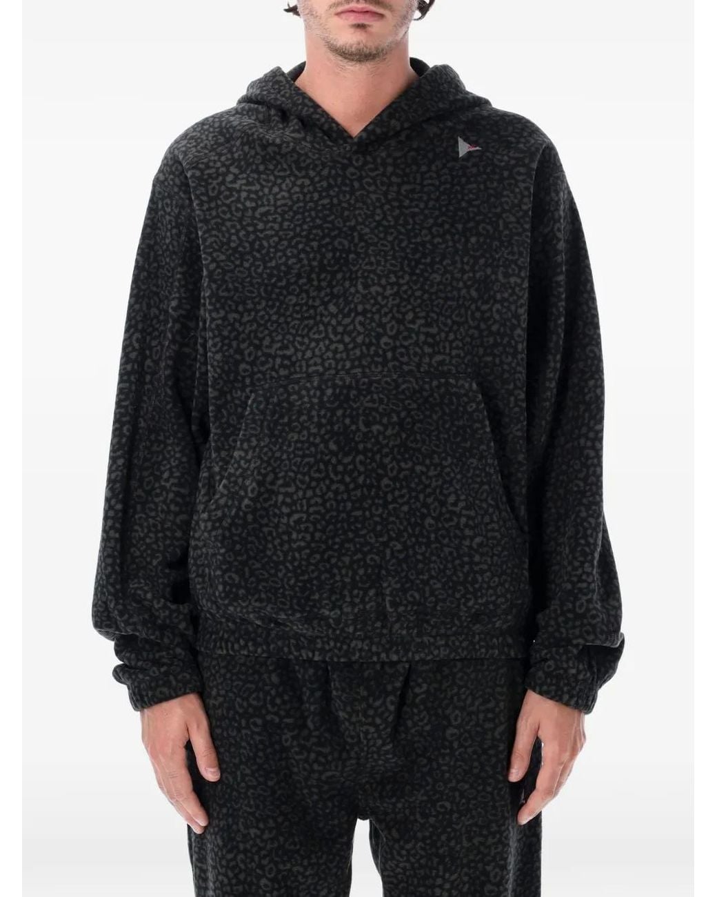 Roa Black Leopard-Print Fleece Hoodie for men