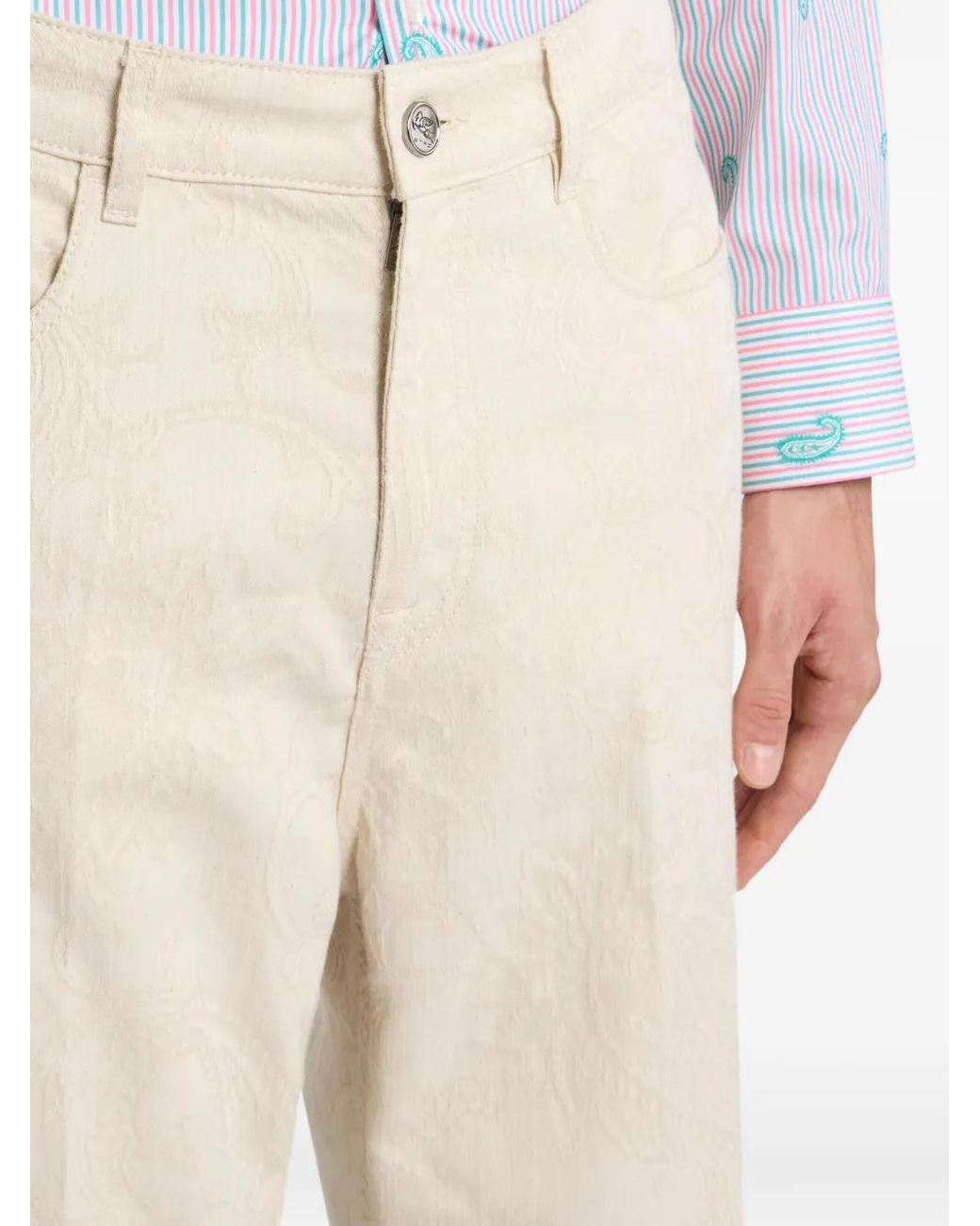 Etro Natural Pressed-Creases Leafy Jeans for men