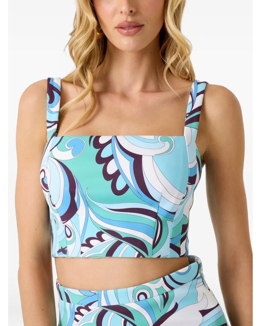 MARCIANO BY GUESS Blue Abstract-Print Crop Top